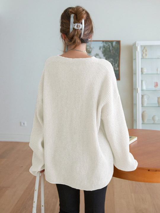 DAZY Drop Shoulder Ribbed Knit Sweater