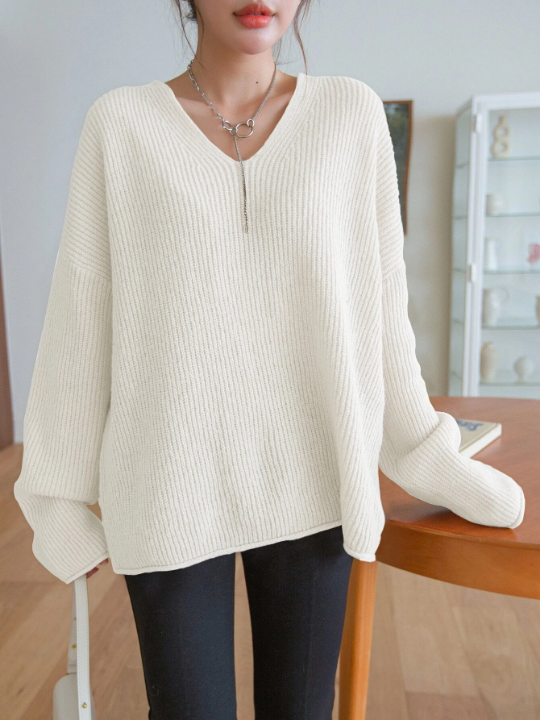 DAZY Drop Shoulder Ribbed Knit Sweater