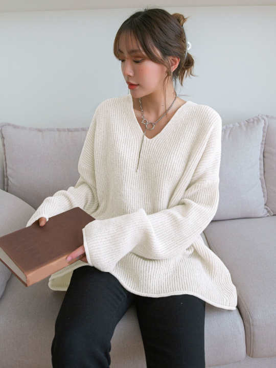 DAZY Drop Shoulder Ribbed Knit Sweater