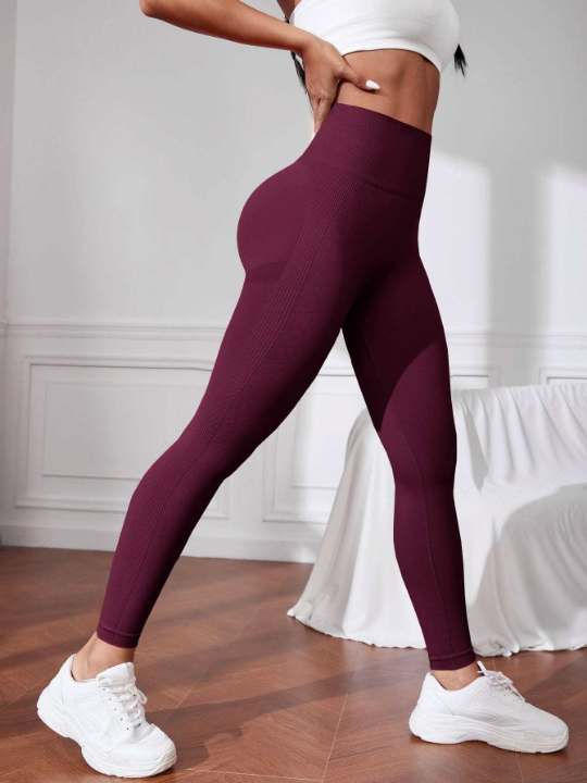 Yoga Basic Yoga Leggings Seamless High Stretch Tummy Control Training Tights With Wide Waistband