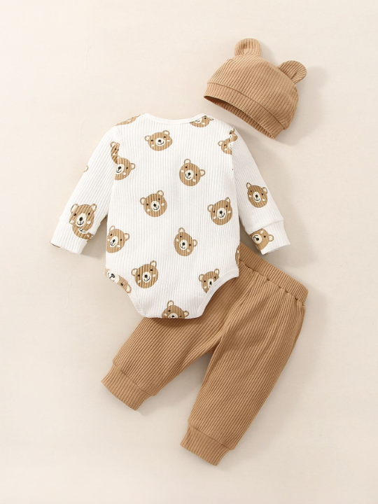 Newborn Baby Boy Cartoon Graphic Bodysuit & Pants & Hat