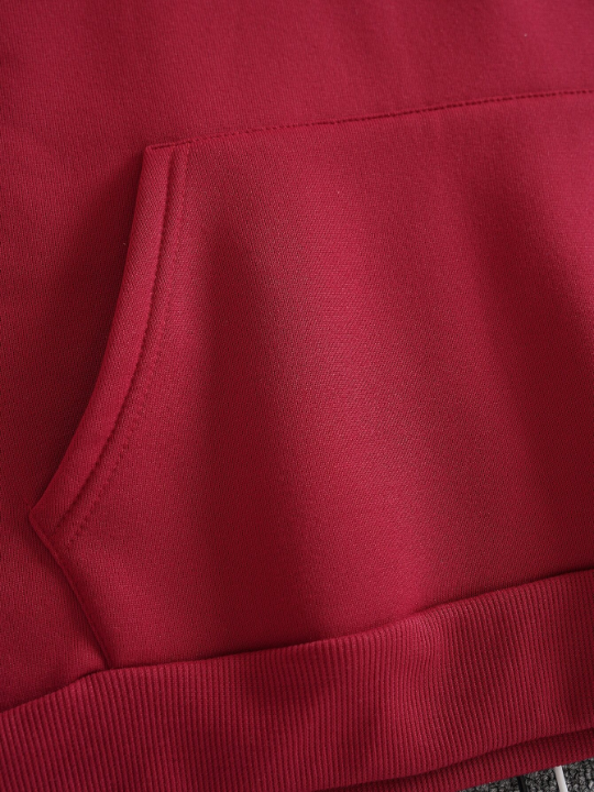 Men Solid Drawstring Pocket Detail Thermal Lined Sweatshirt