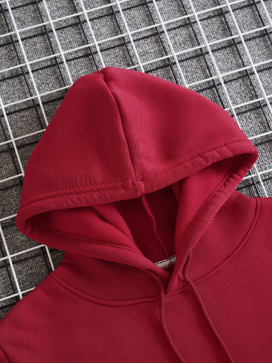 Men Solid Drawstring Pocket Detail Thermal Lined Sweatshirt