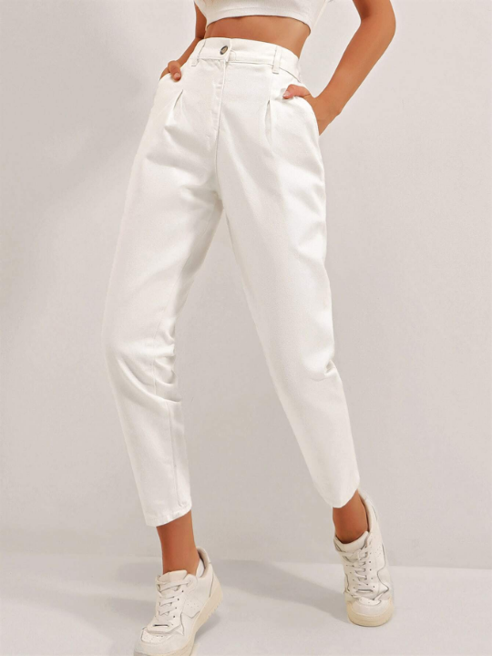 Frenchy Solid Slant Pocket Pants