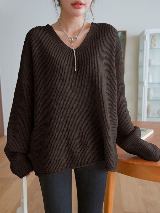 DAZY Drop Shoulder Ribbed Knit Sweater