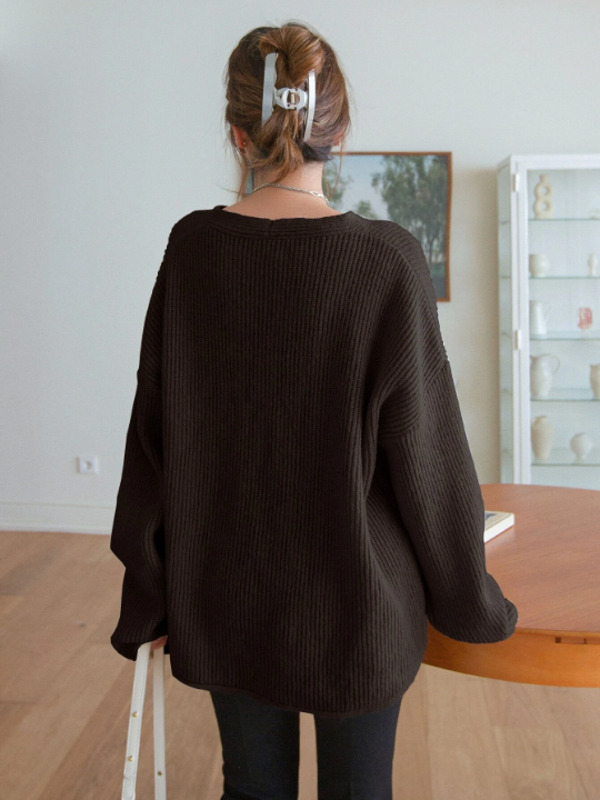 DAZY Drop Shoulder Ribbed Knit Sweater