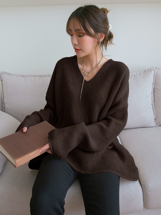 DAZY Drop Shoulder Ribbed Knit Sweater