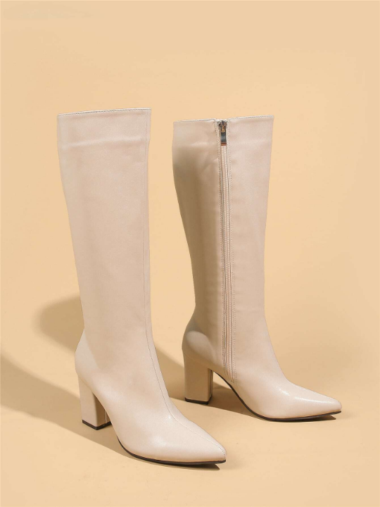 Zipper Side Point Toe Chunky Heeled Classic Boots