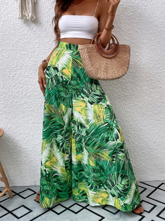 VCAY Tropical Print Wide Leg Pants