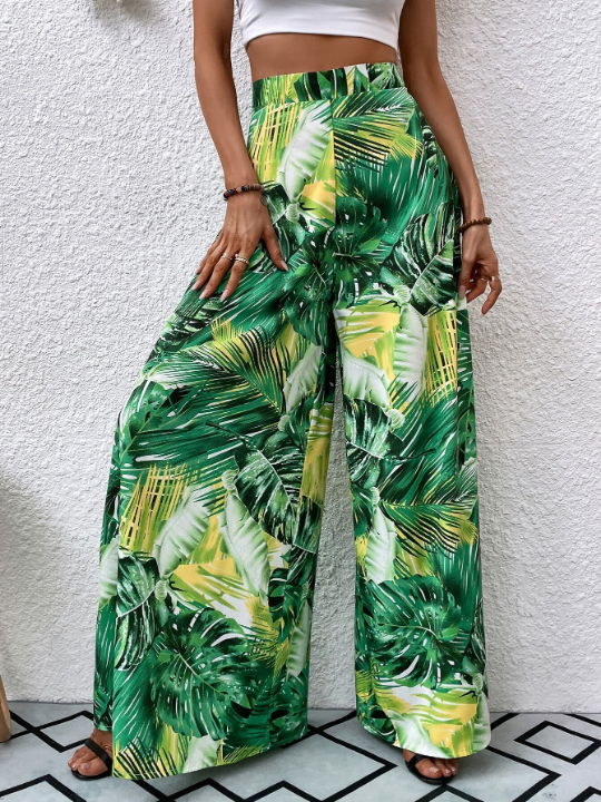 VCAY Tropical Print Wide Leg Pants