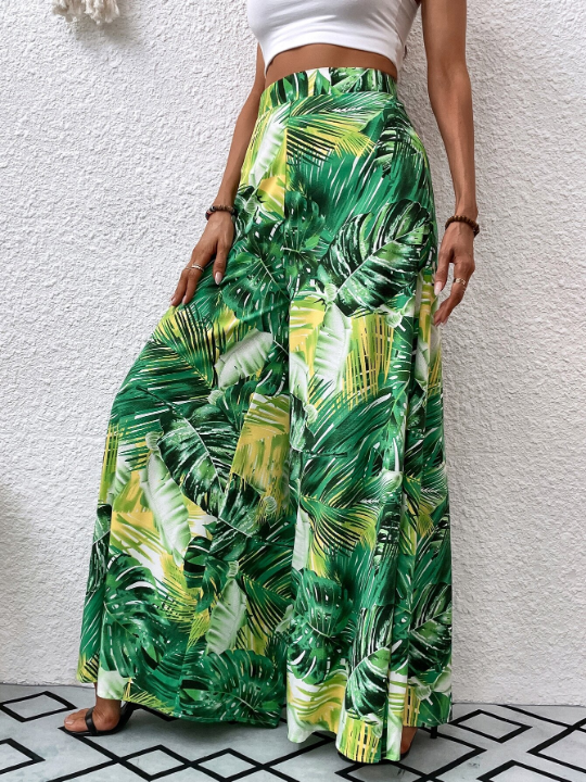 VCAY Tropical Print Wide Leg Pants