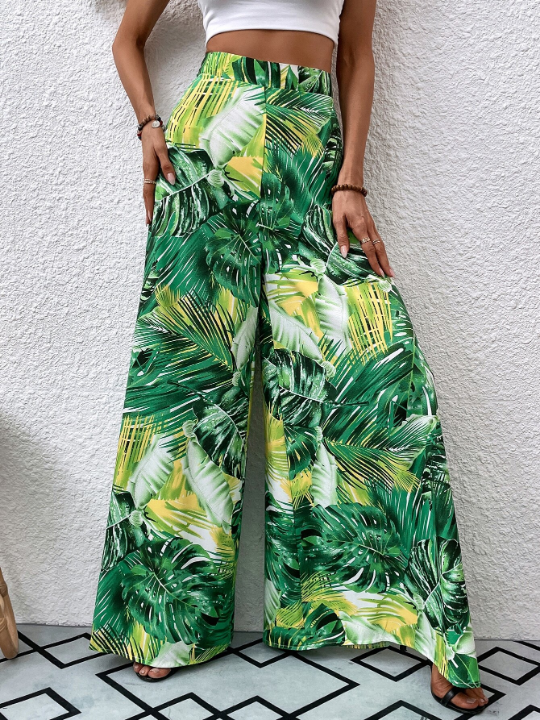 VCAY Tropical Print Wide Leg Pants