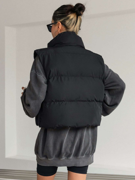 DAZY Zip Up Snap Button Puffer Vest Pockets Coat