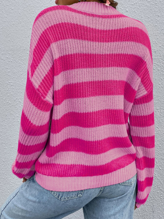 Striped Pattern Drop Shoulder Sweater