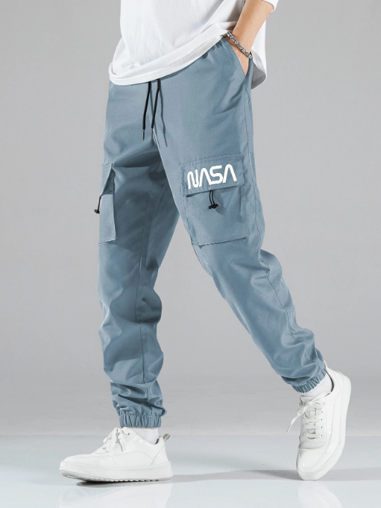 Manfinity Hypemode Men Letter Graphic Drawstring Cargo Pants