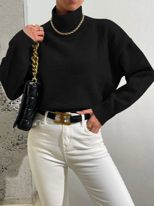 Essnce High Neck Drop Shoulder Sweater