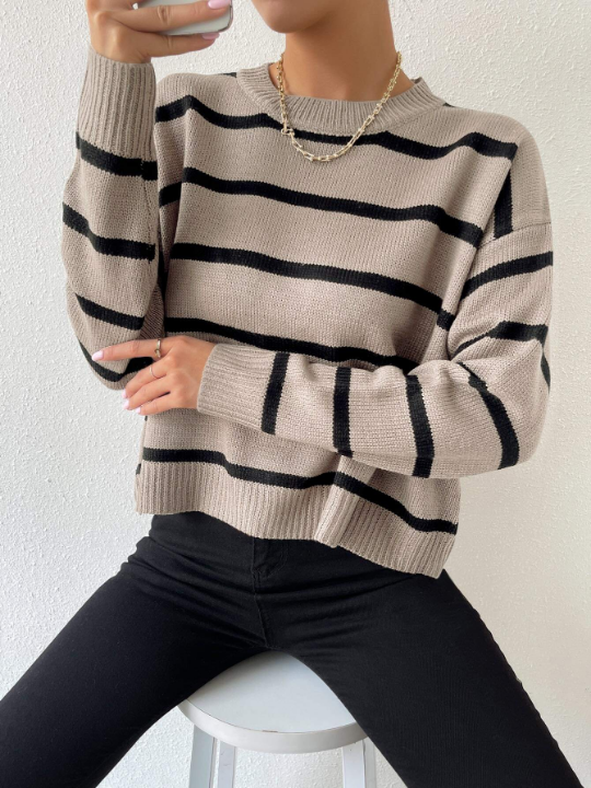 Essnce Striped Drop Shoulder Sweater
