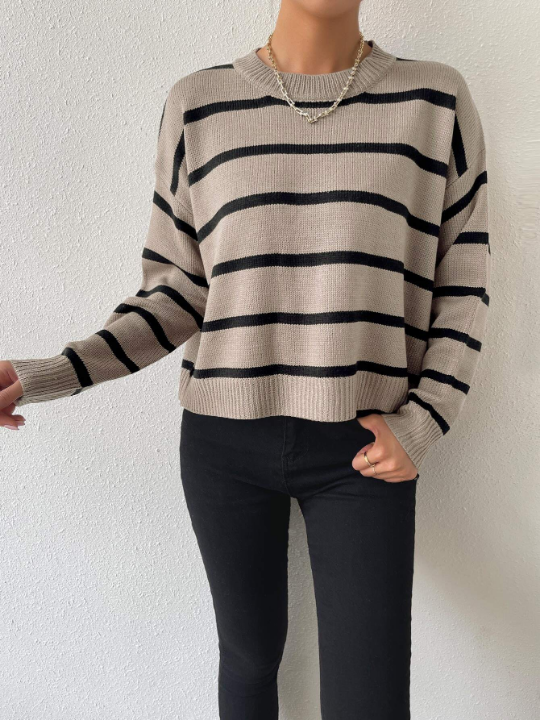 Essnce Striped Drop Shoulder Sweater