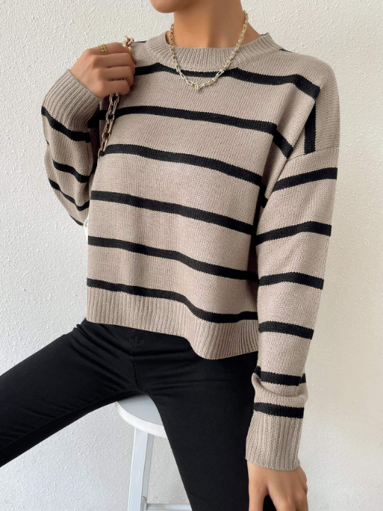 Essnce Striped Drop Shoulder Sweater