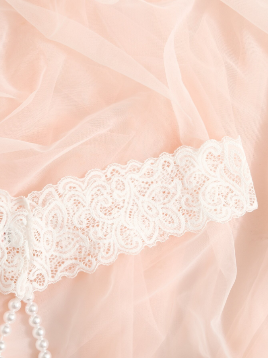 Faux Pearl Decor Floral Lace Panty