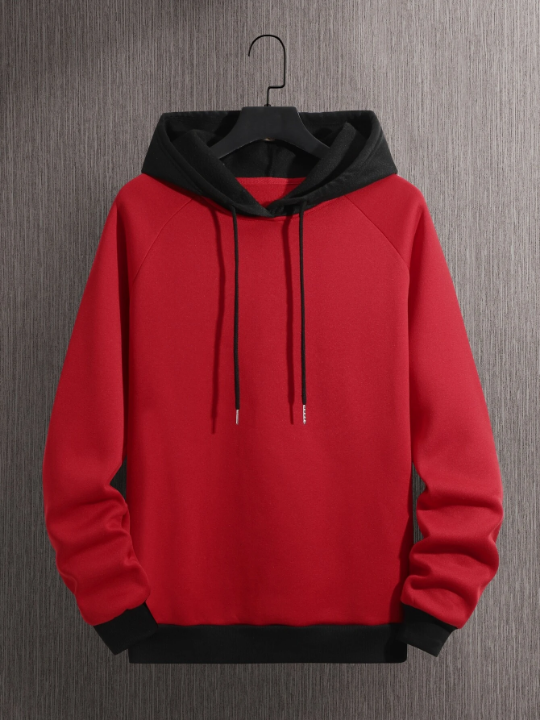 Men Two Tone Raglan Sleeve Drawstring Hoodie