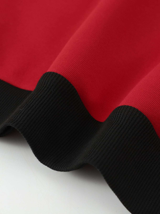 Men Two Tone Raglan Sleeve Drawstring Hoodie