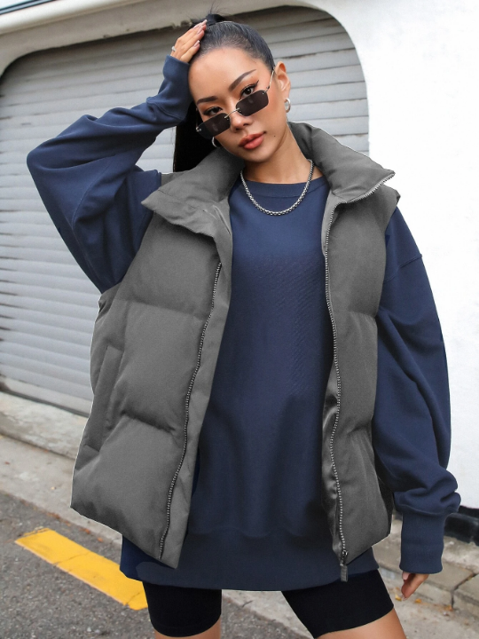 DAZY Zip Up Puffer Vest Thick Pockets Coat