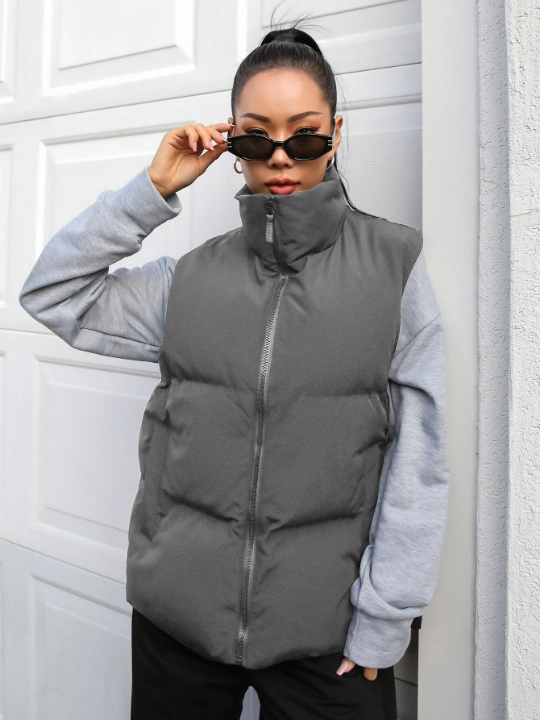 DAZY Zip Up Puffer Vest Thick Pockets Coat