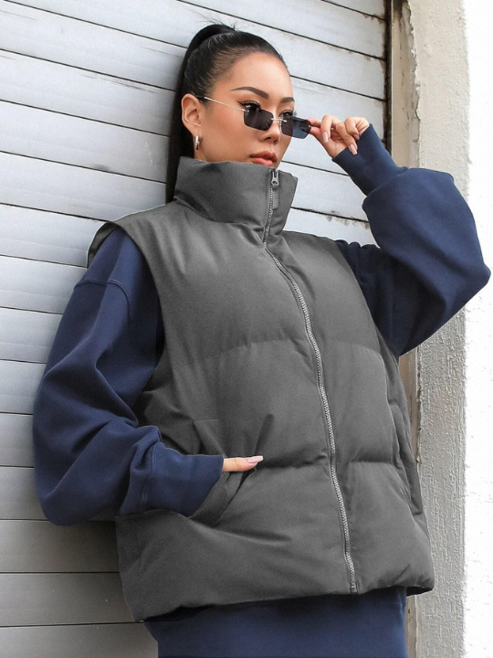 DAZY Zip Up Puffer Vest Thick Pockets Coat