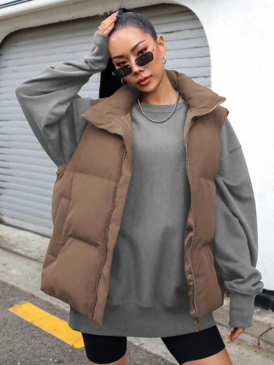 DAZY Zip Up Puffer Vest Thick Pockets Coat