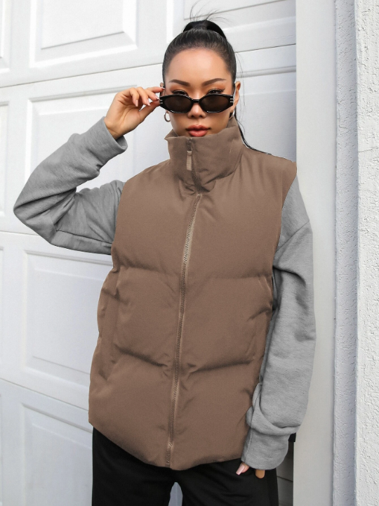 DAZY Zip Up Puffer Vest Thick Pockets Coat