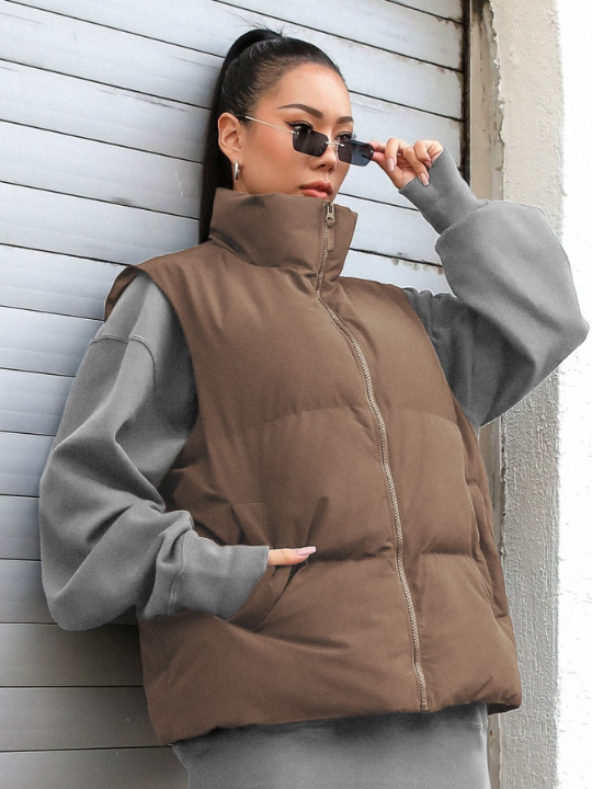 DAZY Zip Up Puffer Vest Thick Pockets Coat