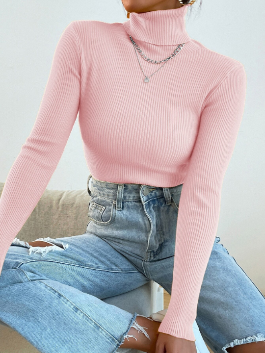 Mulvari Turtleneck Ribbed Knit Sweater Without Necklace