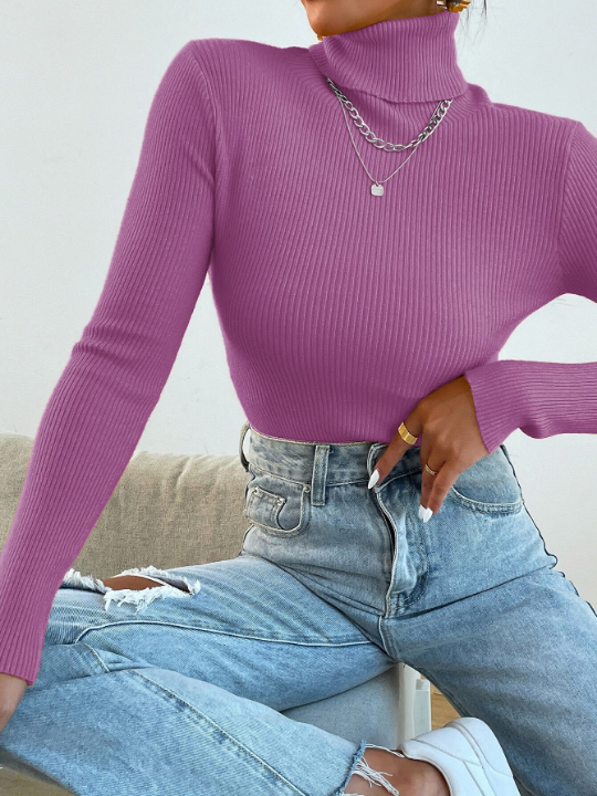 Mulvari Turtleneck Ribbed Knit Sweater Without Necklace