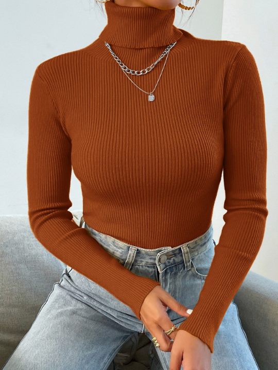 Mulvari Turtleneck Ribbed Knit Sweater Without Necklace