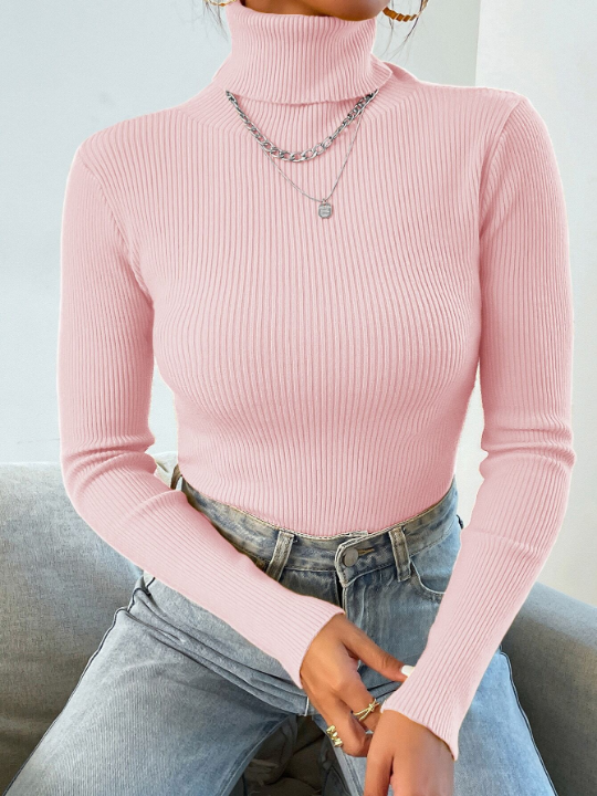 Mulvari Turtleneck Ribbed Knit Sweater Without Necklace