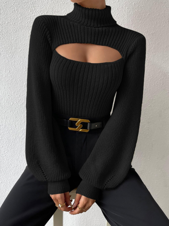 BAE Turtleneck Cut Out Eyelet Detail Sweater