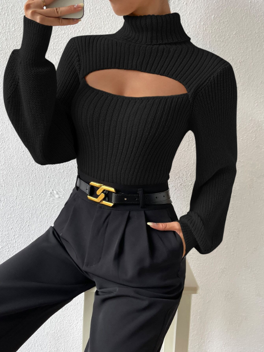 BAE Turtleneck Cut Out Eyelet Detail Sweater