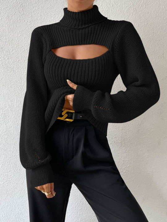 BAE Turtleneck Cut Out Eyelet Detail Sweater