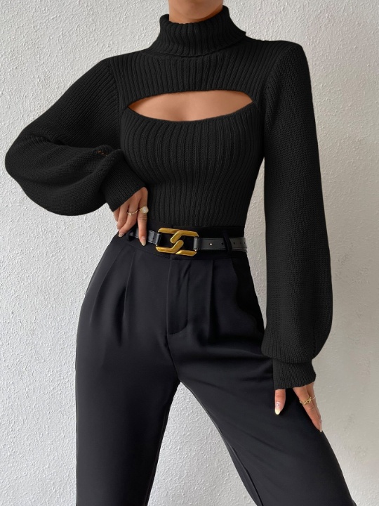 BAE Turtleneck Cut Out Eyelet Detail Sweater