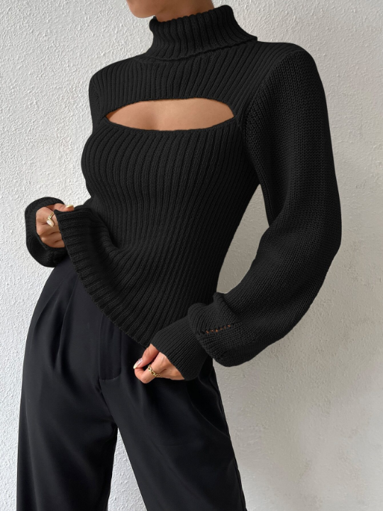 BAE Turtleneck Cut Out Eyelet Detail Sweater