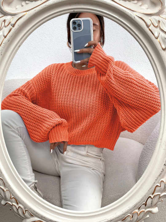 Essnce Solid Ribbed Knit Drop Shoulder Sweater