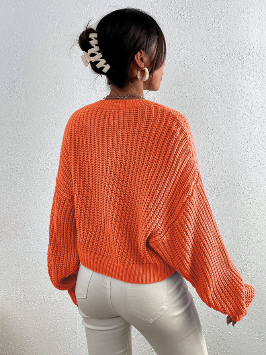 Essnce Solid Ribbed Knit Drop Shoulder Sweater