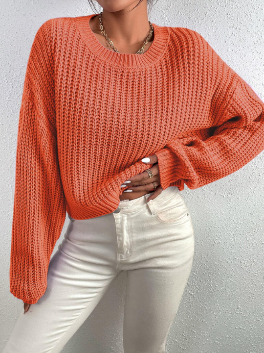 Essnce Solid Ribbed Knit Drop Shoulder Sweater