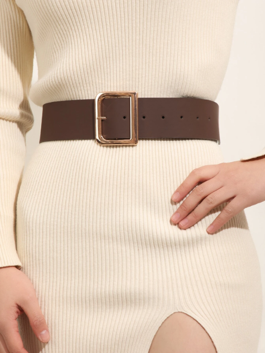 1pc Women's Simple & Versatile Fashion Belt With Stylish Buckle & Pu Detailing For Daily Wear With Dresses And Coats