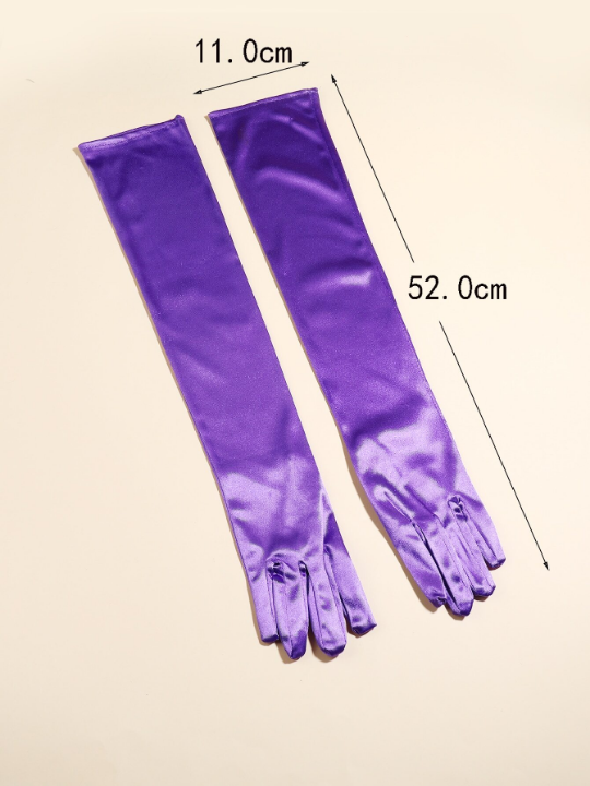 1 Pair Of Women's Purple Elbow Length Satin Gloves, Suitable For Daily Dance Party And Stage Performance