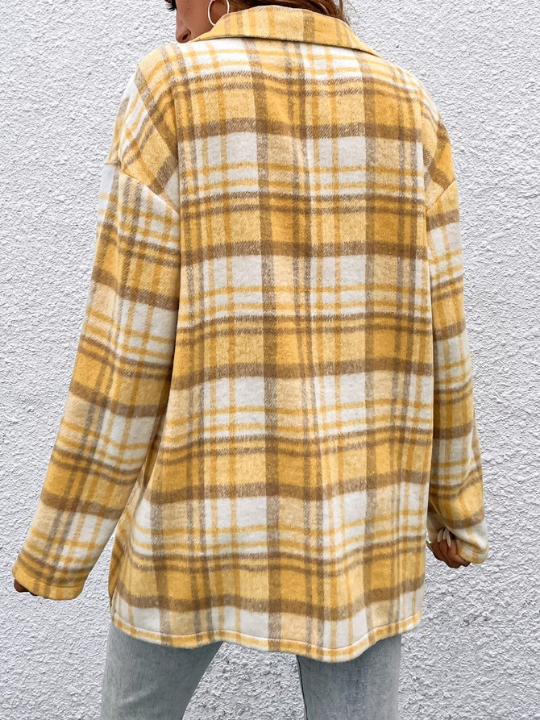 Plaid Flap Pocket Drop Shoulder Overcoat