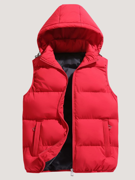 Men Zip Up Hooded Vest Winter Coat