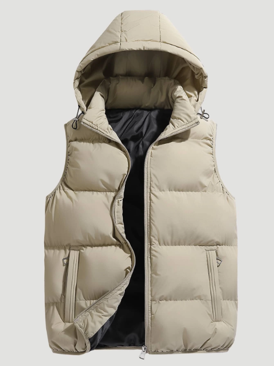 Men Zip Up Hooded Vest Puffer Winter Coat