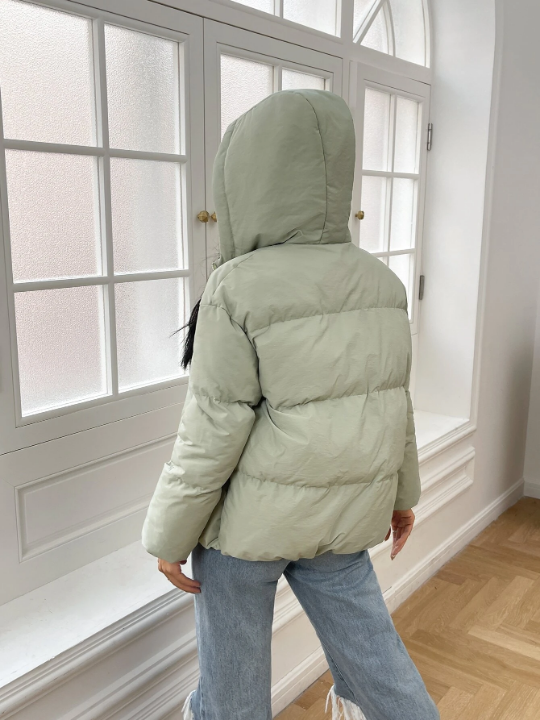 EZwear Slant Pockets Hooded Puffer Coat